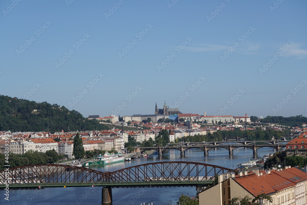 Prague Czech Republic city view from a height. bridges and famous place