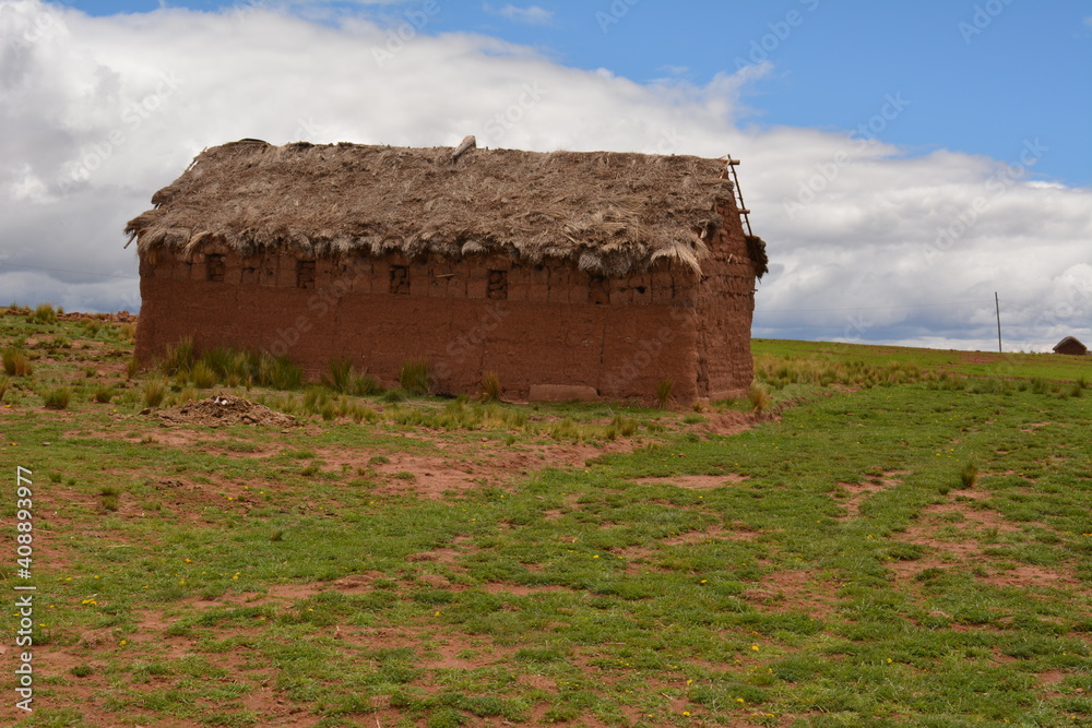 Casa antigua, con techo de paja. del Altiplano Boliviano