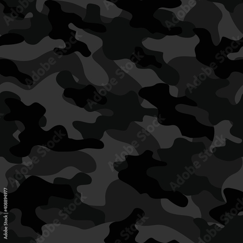 Military Camo Print. Gray Camo Print. Tree Dark Grunge. Modern Black Pattern. Black Hunter Pattern. Seamless Vector Background. Digital Urban Camouflage Seamless Paint. Vector Dark Woodland Camouflage