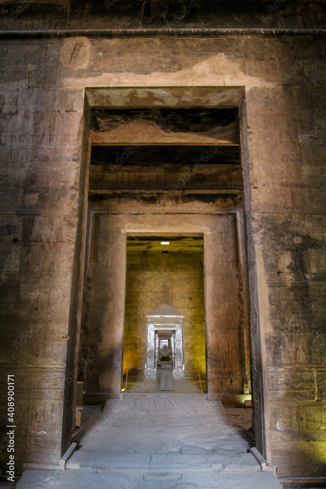 View into the sanctuary of the ancient Egyptian Horus temple in Edfu