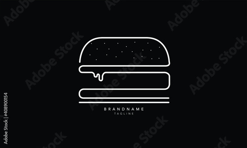 Minimal Line art Burger Logo. Hamburger Vector. Fast Food Illustration
