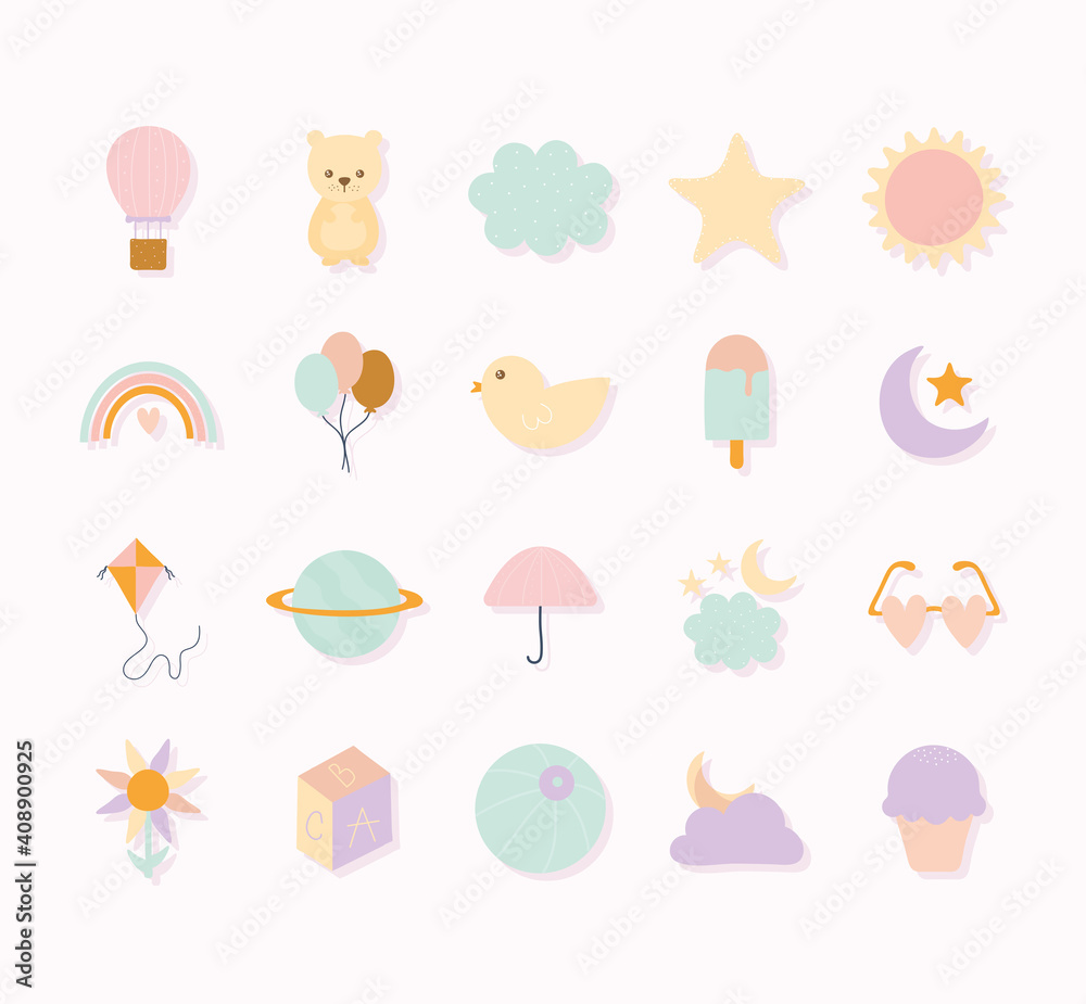 set of cute icons on a white background set of cute icons on a white background