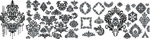 Set of Oriental vector damask patterns for greeting cards and wedding invitations.