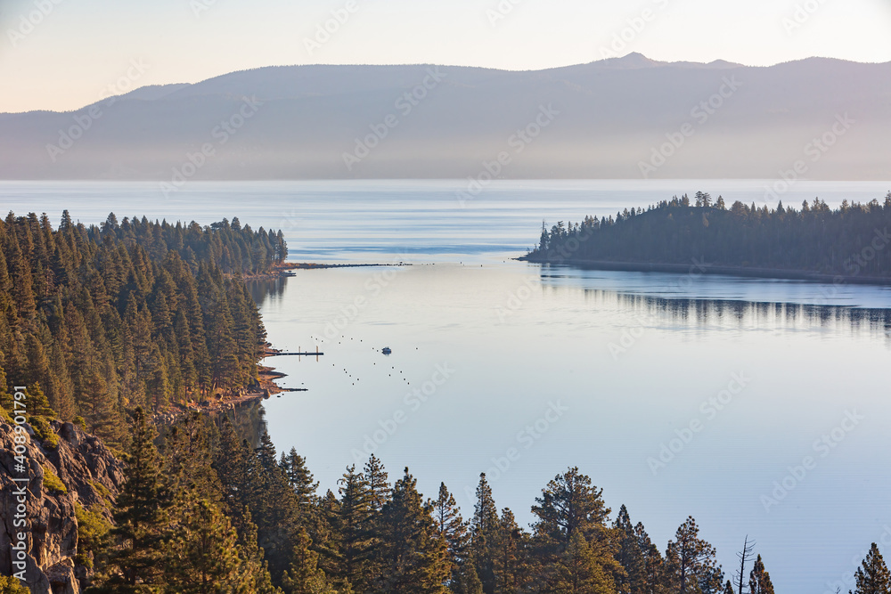Sun rise landscape around the Emerald Bay of Lake Tahoe