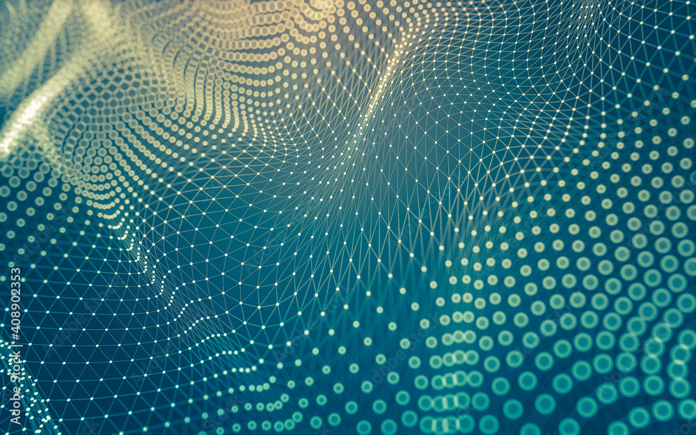 Fototapeta premium Abstract background. Molecules technology with polygonal shapes, connecting dots and lines. Connection structure. Big data visualization.