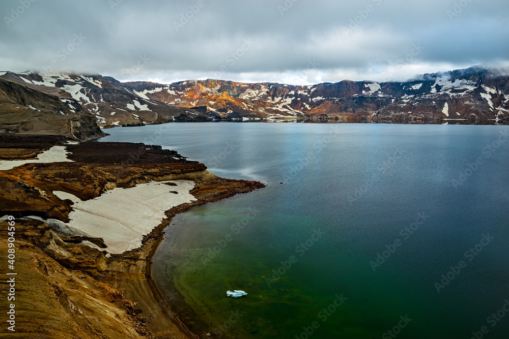 Mount Askja lake in a cloudy day, Iceland