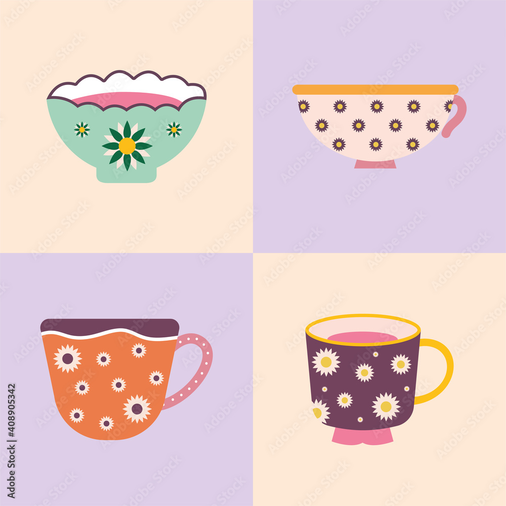 set of four tea and coffee cups set of four tea and coffee cups