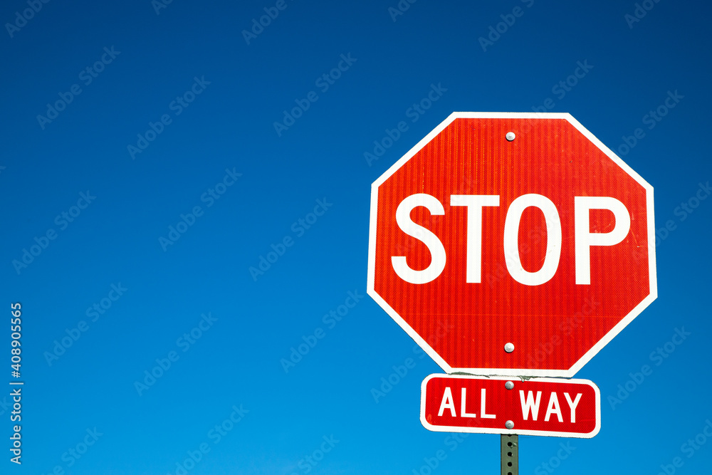 stop sign on blue sky stop sign on blue sky