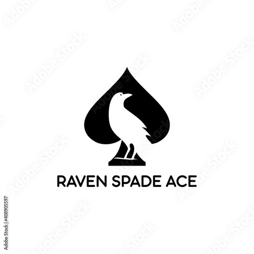 black silhouette raven in spade ace logo vector