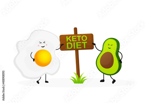 Keto diet concept in cartoon style. Isolated vector illustration. White background. Good diet.
