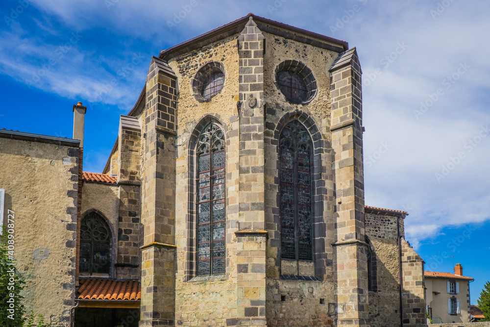 View on the romanesque church of the Mozac abbey in Auvergne (France)