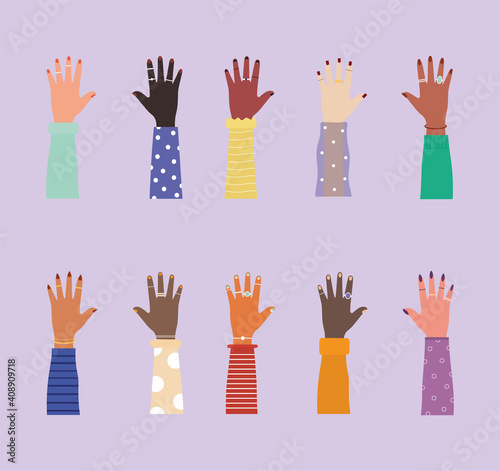 diversity hands with colored nails