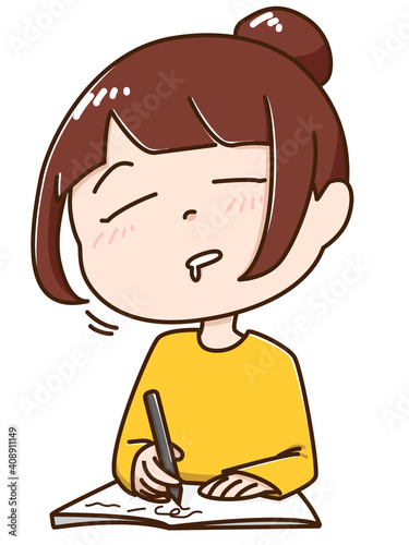 居眠りをする女性