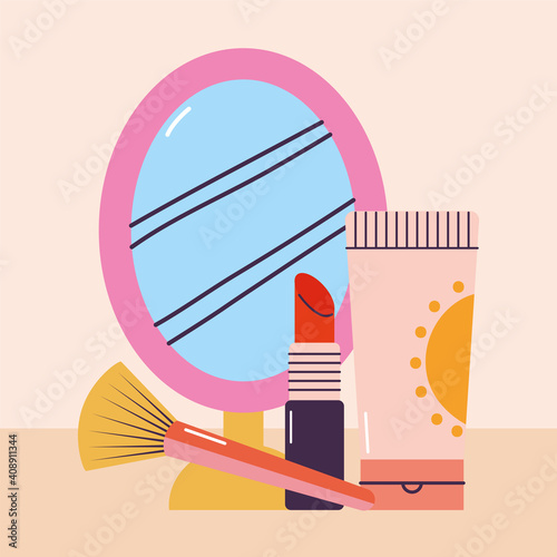 bundle of makeup icons on a pink background