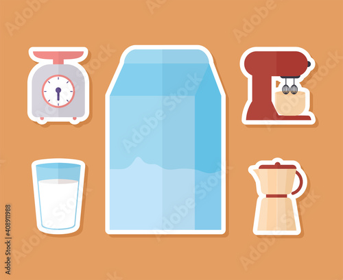 set of kitchenware icons on a orange background