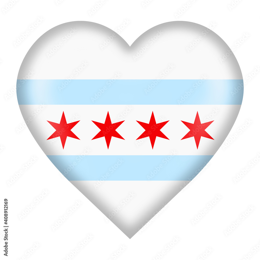 Chicago flag heart button isolated on white with clipping path Chicago flag heart button isolated on white with clipping path