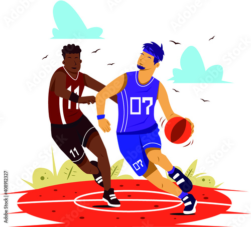 two people playing basketball