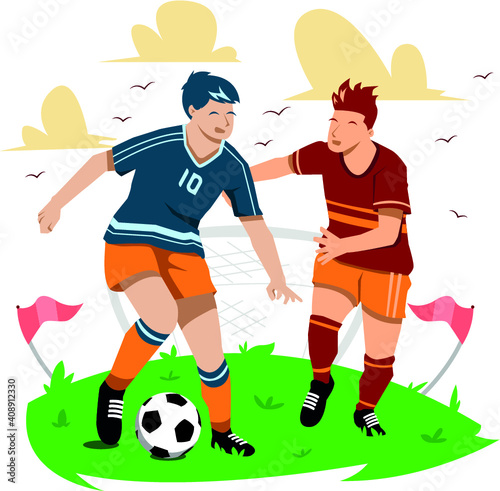 two young people playing soccer