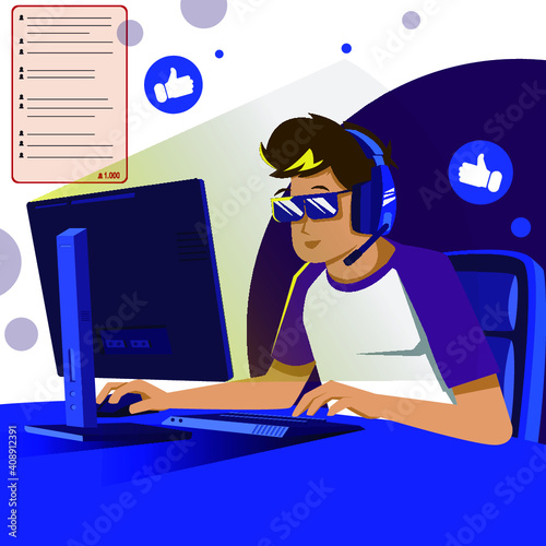 young man playing video games online