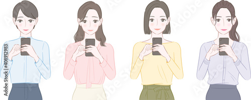 スマホを操作する女性のイラスト