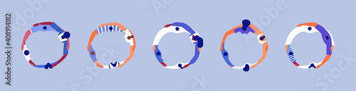 Diverse family hug modern flat cartoon circle set