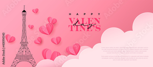 Valentine's Day pink paper cut paris banner