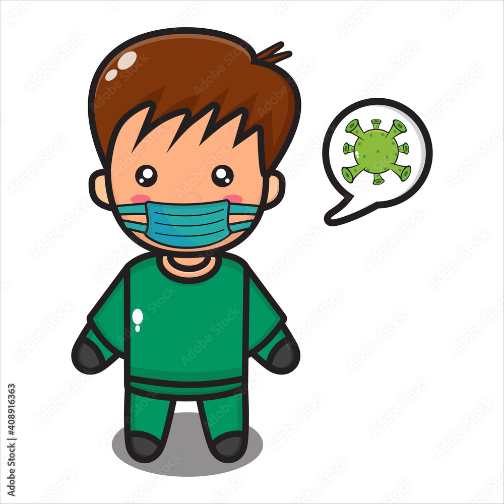 mascot cute boy wearing mask, cartoon male character vector eps 10 on white background