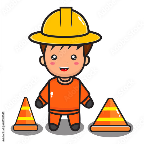 mascot boy constuction cute, cartoon male character vector eps 10 on white background