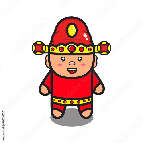 mascot illustration of god of prosperity cute, cute character of chinese god of prosperity vector eps 10 on white background