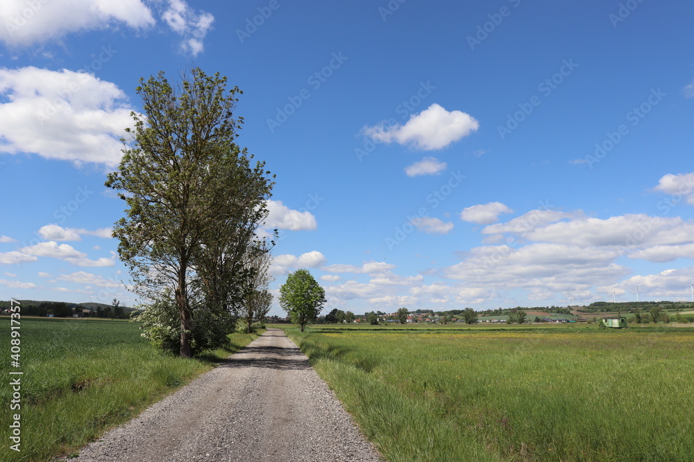 Feldweg in Franken Felder im Frühling Teerweg Straße Bauern Feldweg in Franken Felder im Frühling Teerweg Straße Bauern
