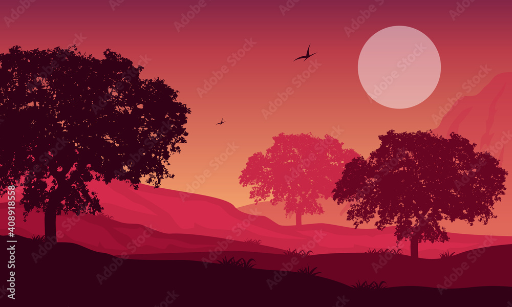 Very nice views silhouettes of trees and mountains at twilight. Vector illustration Very nice views silhouettes of trees and mountains at twilight. Vector illustration