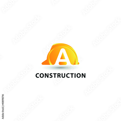 A Initial Letter and Hard Hat Protection Helmet. Safety Logo concept. Construction and Contractor building logo design