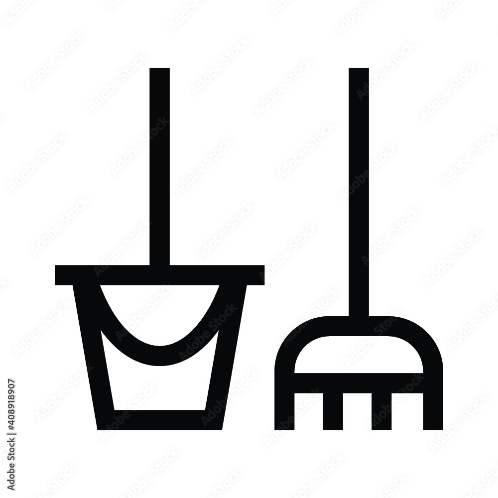 broom and bucket icon vector broom and bucket icon vector