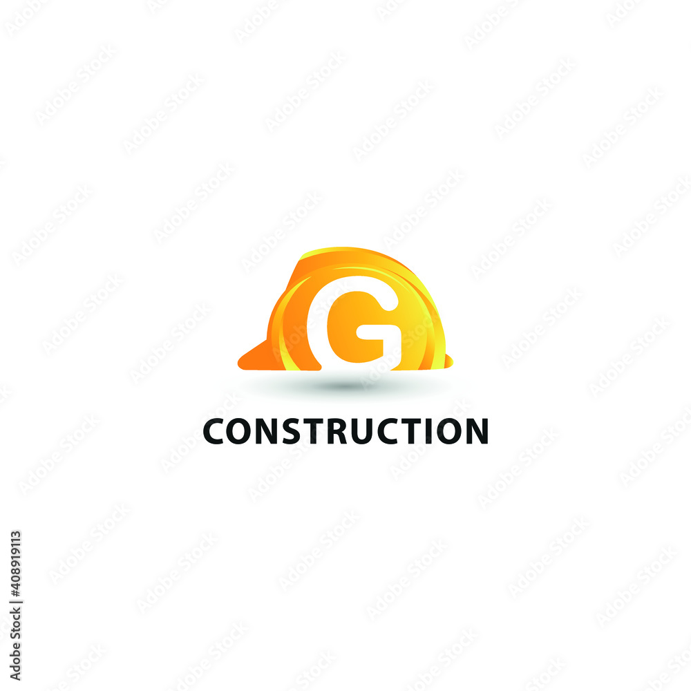 Fototapeta premium G Initial Letter and Hard Hat Protection Helmet. Safety Logo concept. Construction and Contractor building logo design