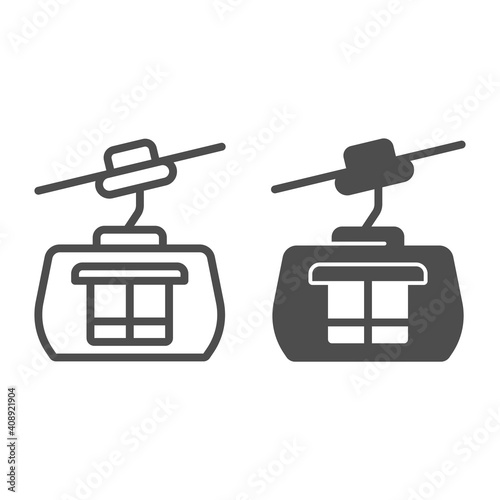 Ski lift line and solid icon, Winter season concept, cable car sign on white background, Ski cabin icon in outline style for mobile concept and web design. Vector graphics.