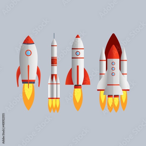 Fototapeta Naklejka Na Ścianę i Meble -  Rocket launch technology with isolated images of space mission vector illustration