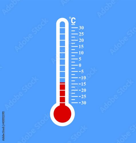 Thermometers icon. Thermometer on blue background. Flat. Vector photo