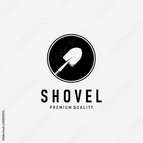 Shovel or Trowel Logo Vector, Design and Illustration of Spade Concept Mining or Gardening Tech Traditional