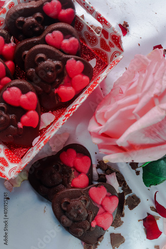 Chocolate with roses in gift box
