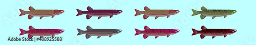 set of muskie fish cartoon icon design template with various models. vector illustration isolated on blue background