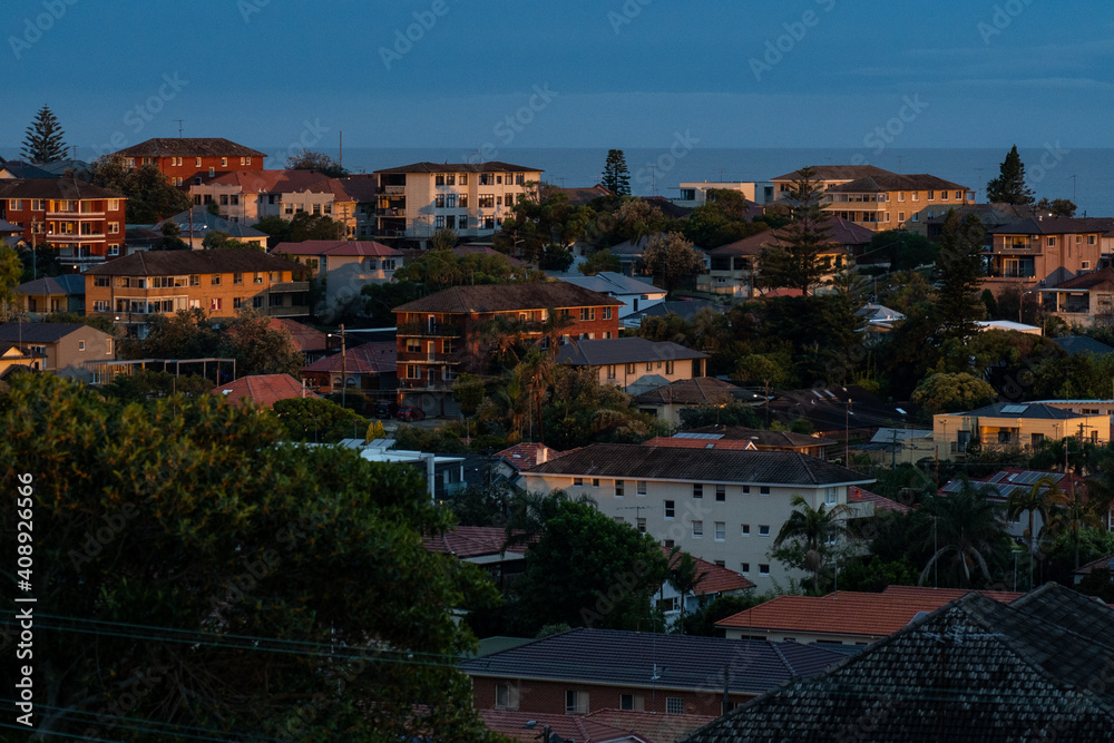 panorama of the houses at sunset