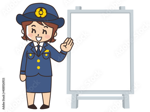 警察官の女性とホワイトボード