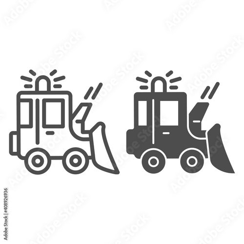 Snowblower line and solid icon, Winter season concept, snow removal machine sign on white background, snow plow tractor icon in outline style for mobile concept and web design. Vector graphics.