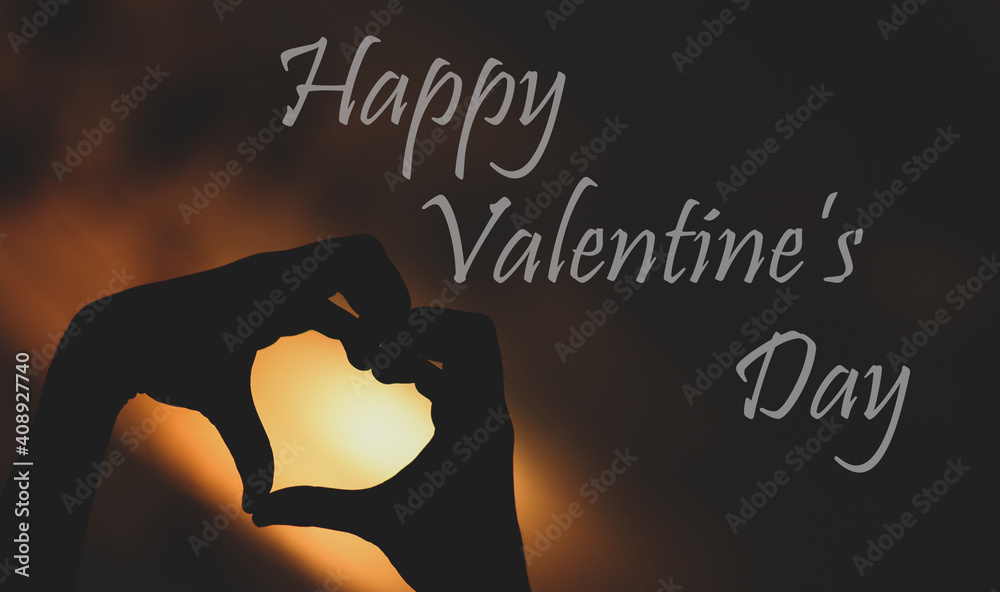 Illustration of Happy valentine day silhouette of a heart with hands