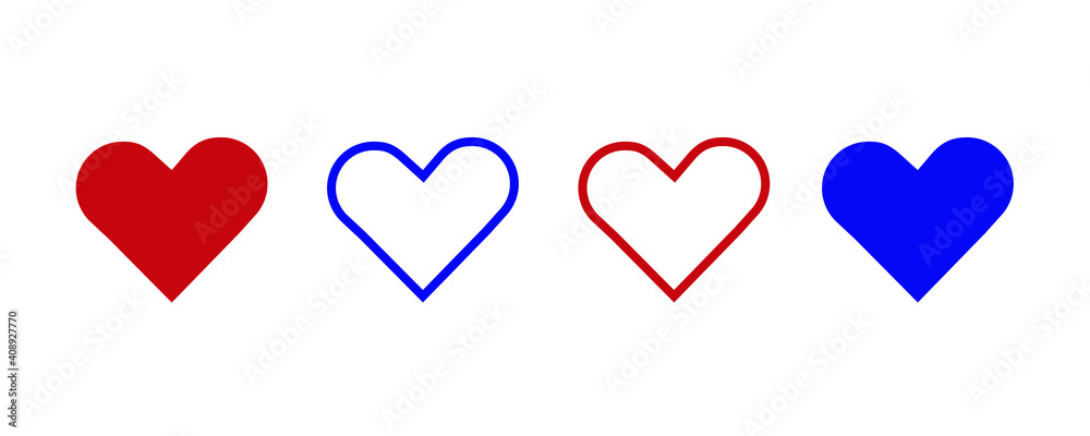 Collection of Heart icon, Symbol of Love Icon flat style modern design Isolated on white Background. Vector illustration. Collection of Heart icon, Symbol of Love Icon flat style modern design Isolated on white Background. Vector illustration.