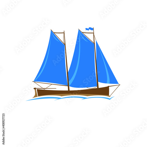 traditional sailboat vector logo with blue color
