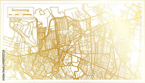 Semarang Indonesia City Map in Retro Style in Golden Color. Outline Map.