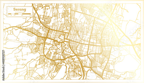 Serang Indonesia City Map in Retro Style in Golden Color. Outline Map.
