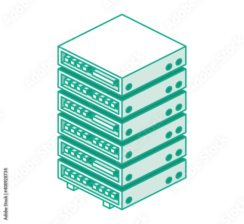 Server Rack Isometric Outline Object Isolated on White. Data Center.