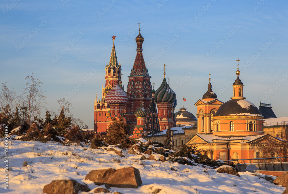 St. Basil's Cathedral. View from Zaryadye Park. Moscow